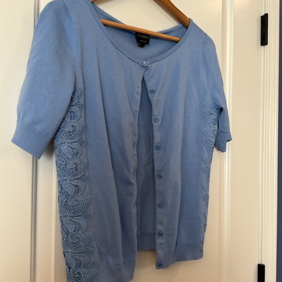 Talbots size Medium blue Cotton-Blend Cardigan Sweater Periwinkle detailed sides - Picture 2 of 10